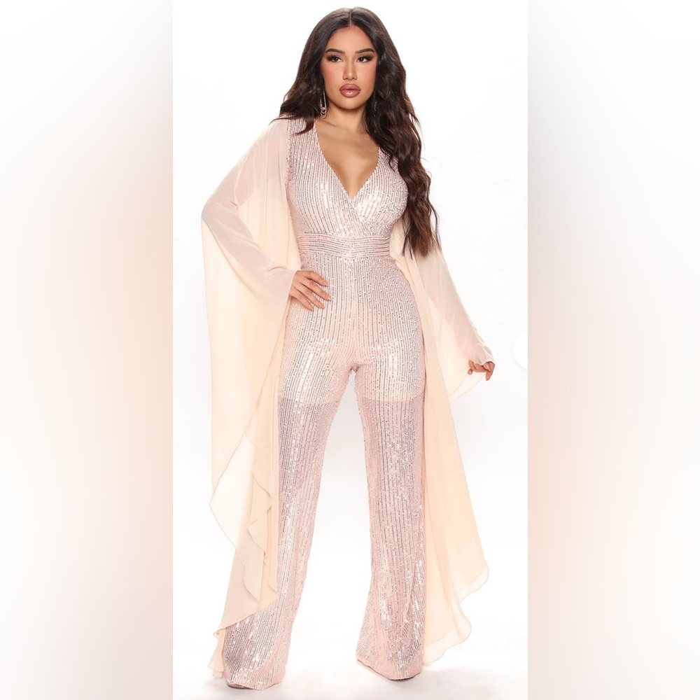 Fashion Nova So Dramatic Sequin Jumpsuit - Rose Gold Sz 1X NWT $80
